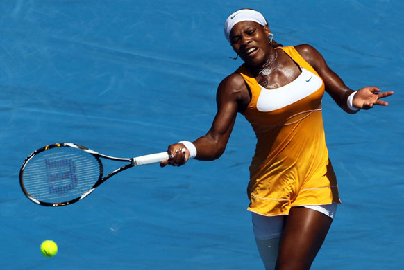 Aus Open day 11: Serena Williams plays a forehand return