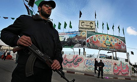 Hamas security men patrol Gaza City