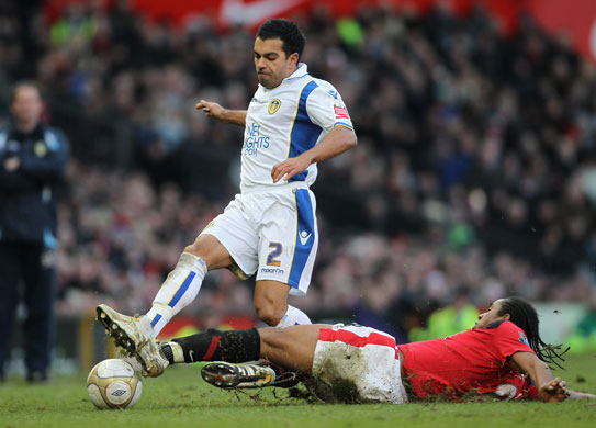 FA cup 3rd round: Oliveira Anderson of Manchester United tackles Jason Crowe of Leeds United