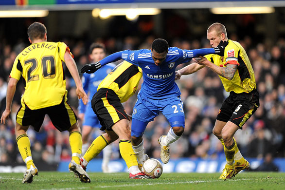 FA cup 3rd round: Daniel Sturridge battles his way past Watford's John Eustace