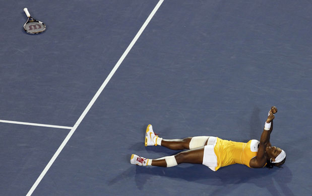 Aussie Open Women's Final: Serena Williams celebrates winning match point against Justine Henin