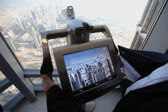 Burj Dubai: Electronic binoculars set up at the observation deck