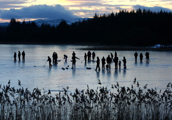 cold snap in UK: The Port of Menteith Curling Club during a curling match in Scotland