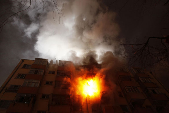 24 hours: Harbin, China: A fire caused by a gas leak inside a residential building