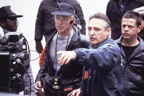 Dennis Hopper: Director Dennis Hopper with Haskel Wexler during the making of Colors