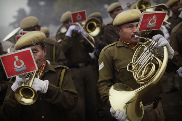 24 hours in pictures: New Delhi, India: A military band practices