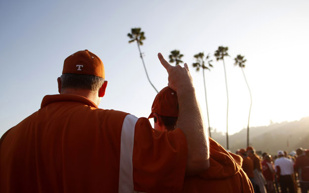 24 hours in pictures: University of Texas Longhorn fans at the Rose Bowl in Pasadena