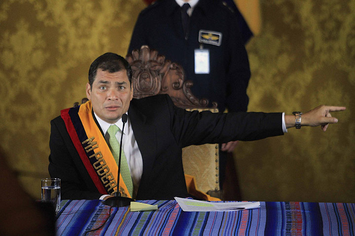 Ecuador Crisis Update: Ecuadorean President Rafael Correa speaks during a news conference in Quito