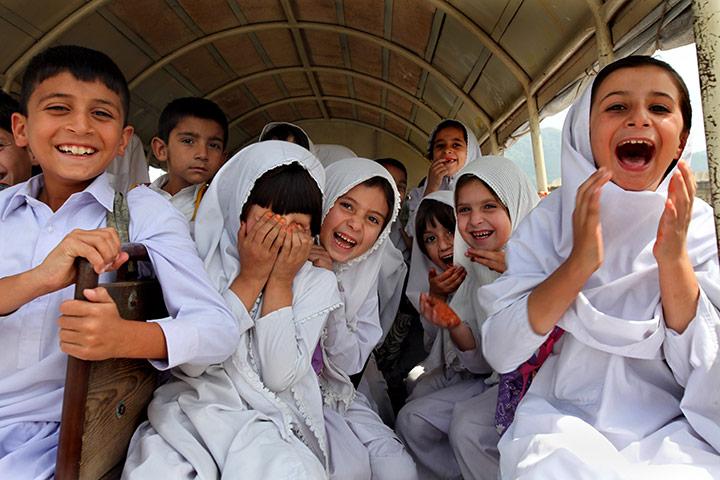 Swat: School children in their bus near Mingora in Swat, Pakistan