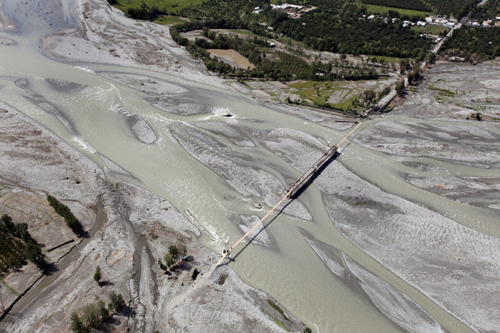 Swat: Aerial view of the Swat river six weeks after flash floods