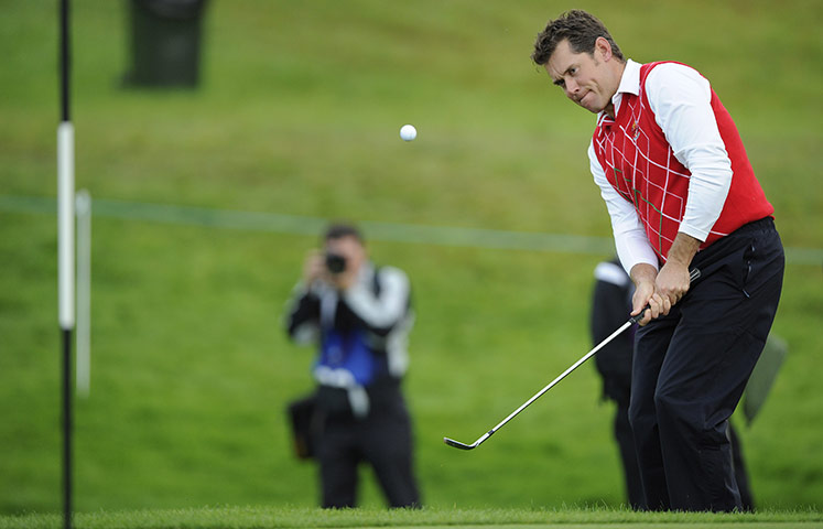 RYDER CUP DAY 1: Lee Westwood duffs a chip onto the 10th green