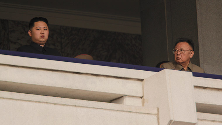 North Korea: Kim Jong-il and his son Kim Jong-un attend today's military parade