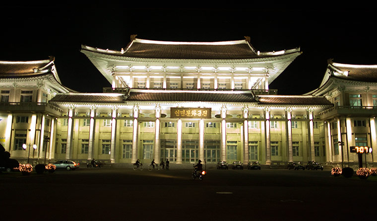 North Korea: Media are driven through the streets of Pyongyang in a non stop convoy