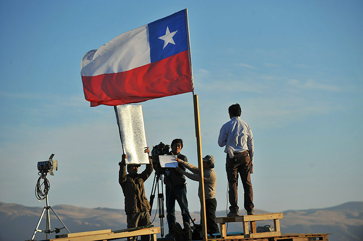 Chile miners: Journalists work in the surroundings of the San Jose mine