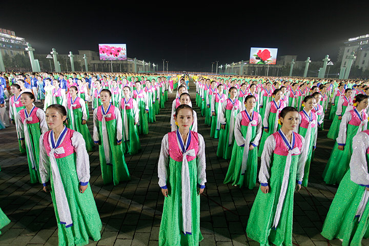 North Korea night square: Night dancing in Kim Il-Sung Square