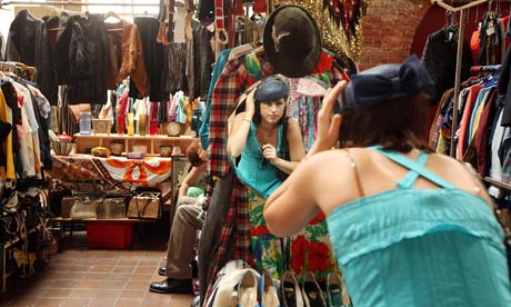 A vintage pop-up market in Brick Lane, east London.