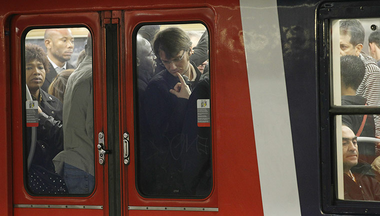 French Strikes: Commuters are seen in a train