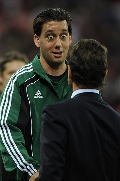England v Montenegro: The referee looks surprised to meet Fabio Capello