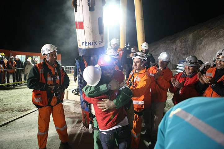 chile miners rescued: Mario Sepulveda rescued from San Jose mine in Chile