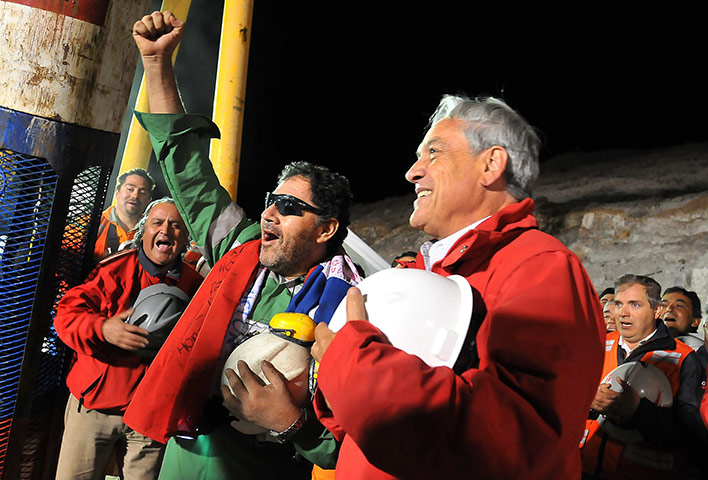 Rescued Chile miners: Luis Urzua, the last Chilean miner to be rescued celebrates