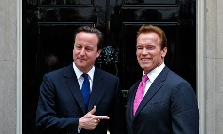 David Cameron and Arnold Schwarzenegger at No 10 on 14 October 2010.