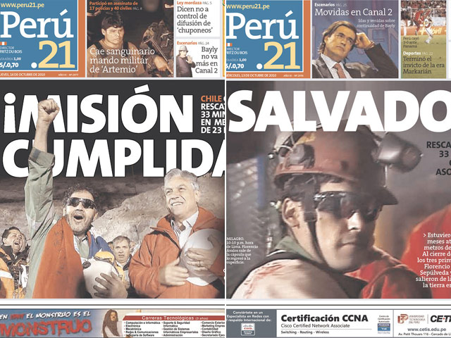 Chile Miners Fronts: Peru's 21. Wednesday and thursdays editon 