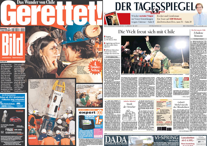 Chile Miners Fronts: Germany's Blid and Der Tagesspiegel  