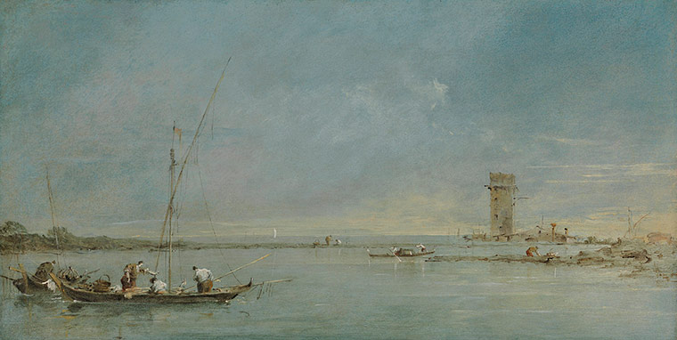Canaletto and His Rivals: The Lagoon with the Torre di Malghera, around 1770–80, by Francesco Guardi