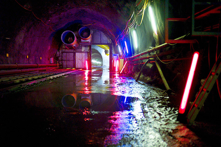 St Gotthard Tunnel : Ventilation pipes on the construction site at the Gotthard Base Tunnel