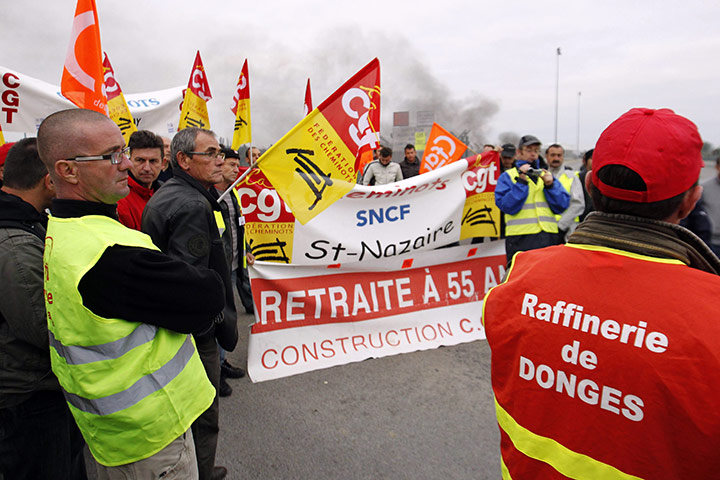 France Strikes: Workers of Total and the SFDM Society, and SNCF railway workers strike