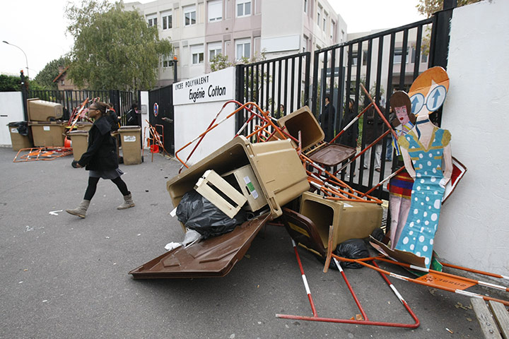 France Strikes: A student leaves her high school in Montreuil, outside Paris