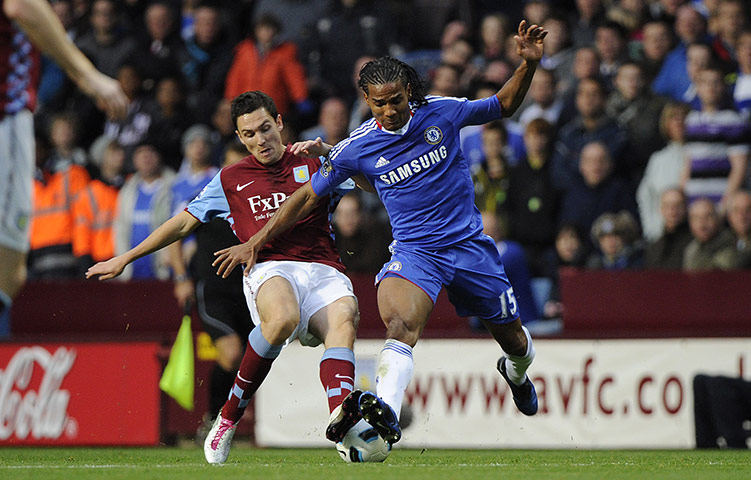 Aston Villa v Chelsea: Downing and Malouda tangle in the middle of the park 