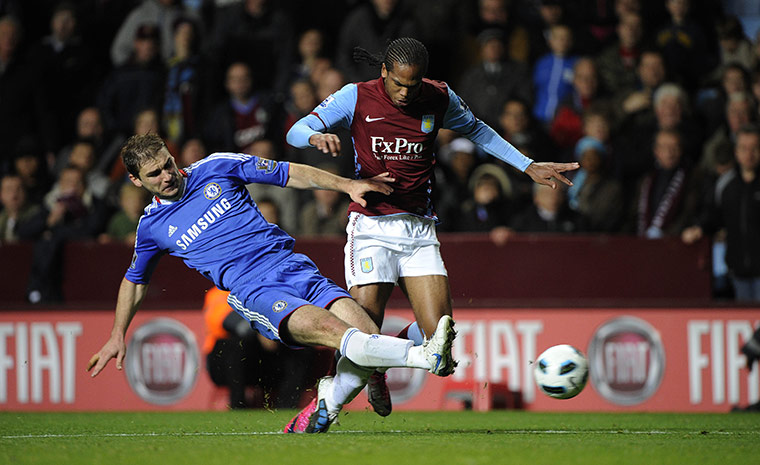 Aston Villa v Chelsea: Ivanovic dives in to tackle Delfouneso