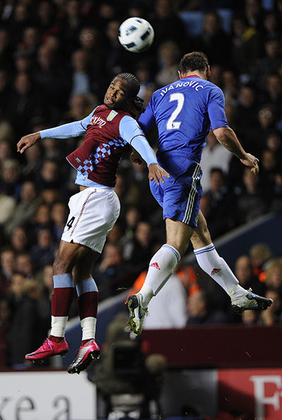 Aston Villa v Chelsea: Delfouneso and Ivanovic tussle in the air