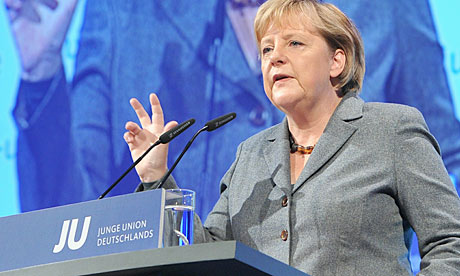 German chancellor Angela Merkel addresses young members of Christian Democratic Union party