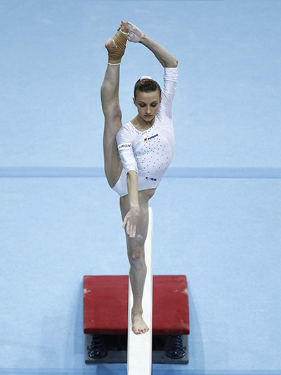 Gymnastics championships: Romania's Ana Porgras performs on the beam