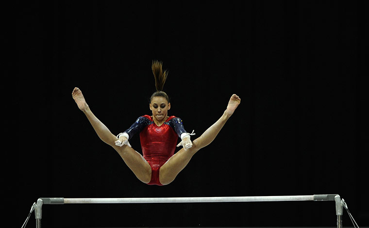 Gymnastics championships: Mattie Larson of the US competes on the uneven bars