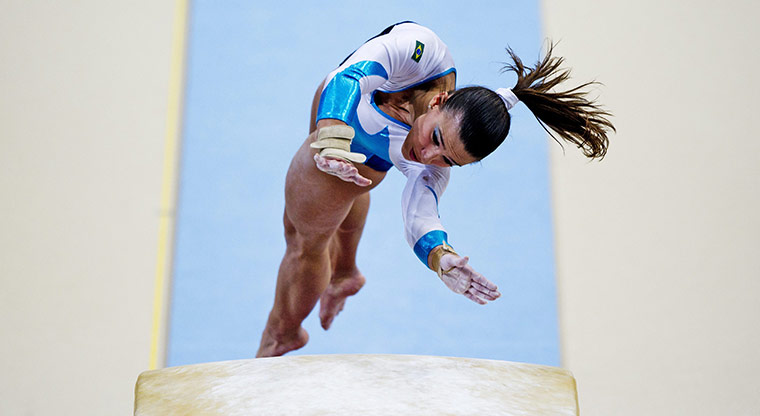 Gymnastics championships: Brazil's Jade Fernandes Barbosa performs on the pommel horse 