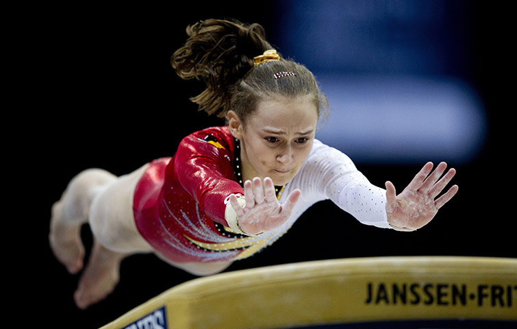 Gymnastics championships: Belgium's Julie Croket performs on the vault