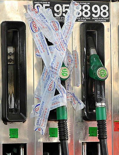 Fuel shortages in France: A gas pump empty is pictured, on October