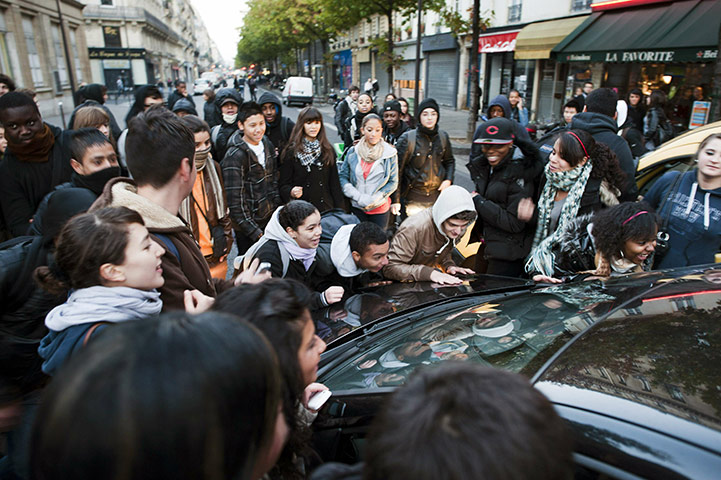 Fuel shortages in France: High school students block the street near the  Lycee Turgot school Paris