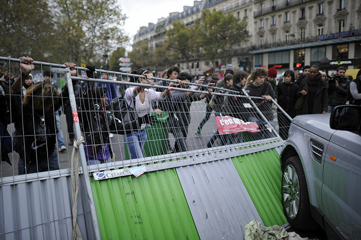 strikes in france: French high school students block Place de la Republique in Paris