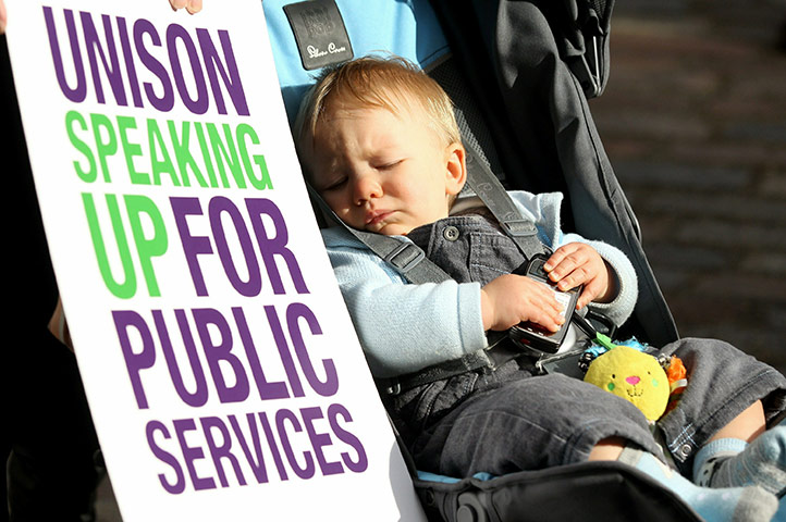 cuts protest in london:  unions in the UK demonstrating against proposed cuts
