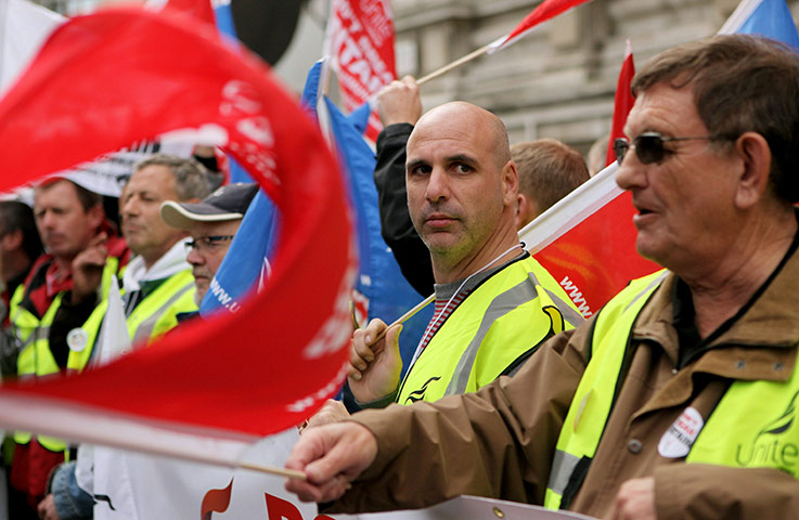 cuts protest in london: public sector unions in the UK demonstrate next to parliament 