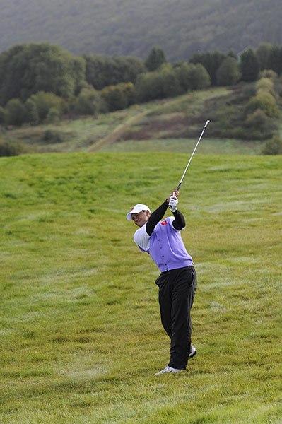 Ryder Cup Day 2: Tiger Woods plays his 2nd shot to the green on the 16th
