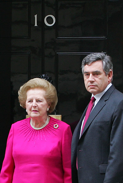 Margaret Thatcher: 2007: Prime Minister Gordon Brown with Baroness Thatcher at 10 Downing St