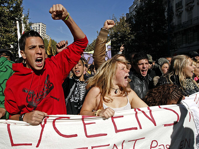 France Strike Update: High school students shout slogans as they demonstrate in Marseille