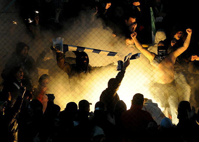 Europa League: Fans of FC Karpaty react during their match against Sevilla