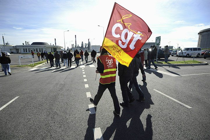 french strikes: Workers from French Total group refinery