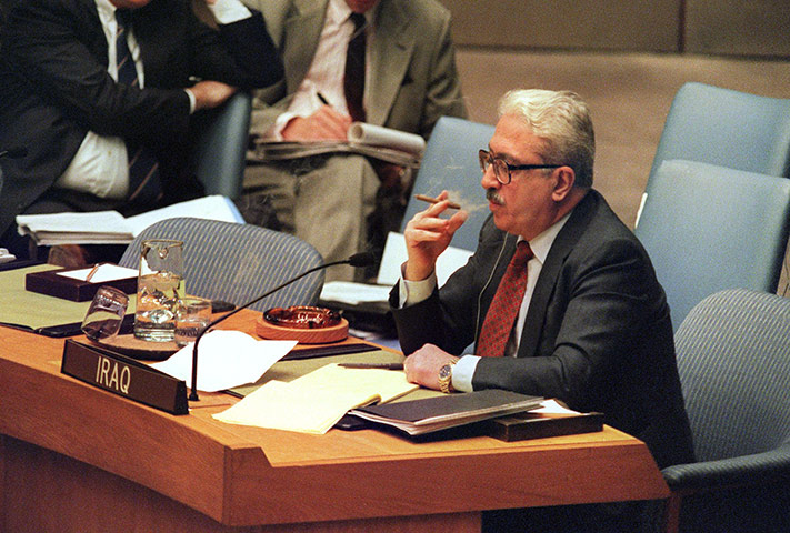 Tariq Aziz: The Iraqi Foreign Minister Tariq Aziz at the UN in 1994